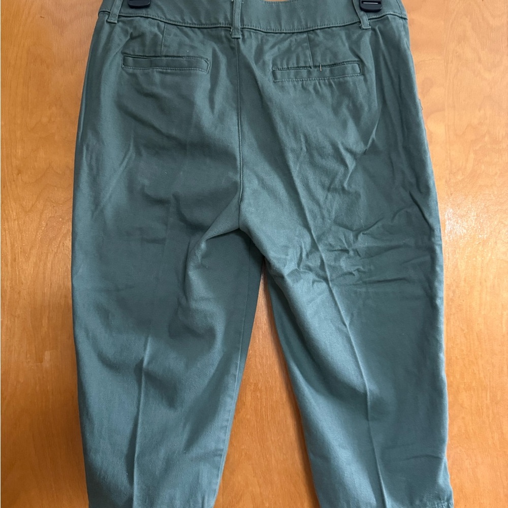 Two pair size 4 petite Capri pants. One floral denim material one green. - Picture 2 of 6